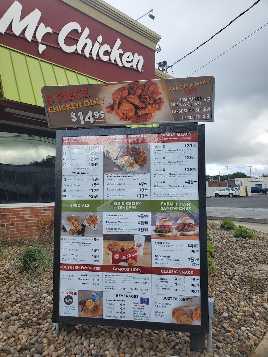Mr. Chicken menu board