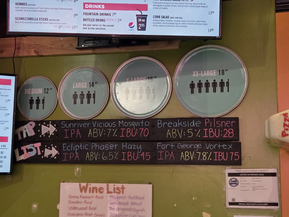 Pizza Schmizza menu board