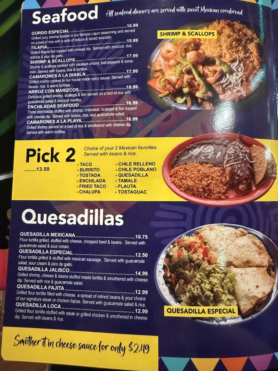 La Fiesta Mexican Restaurant menu board