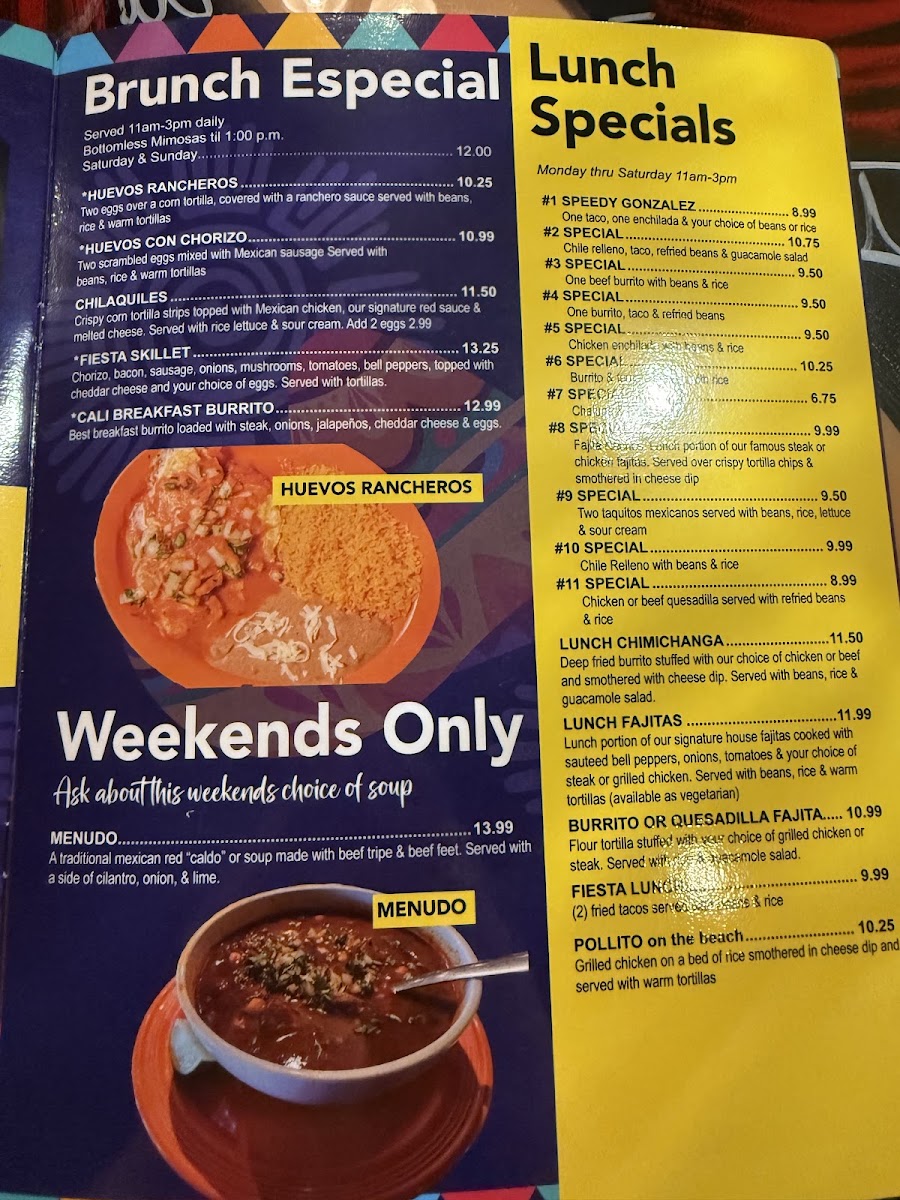 La Fiesta Mexican Restaurant menu board