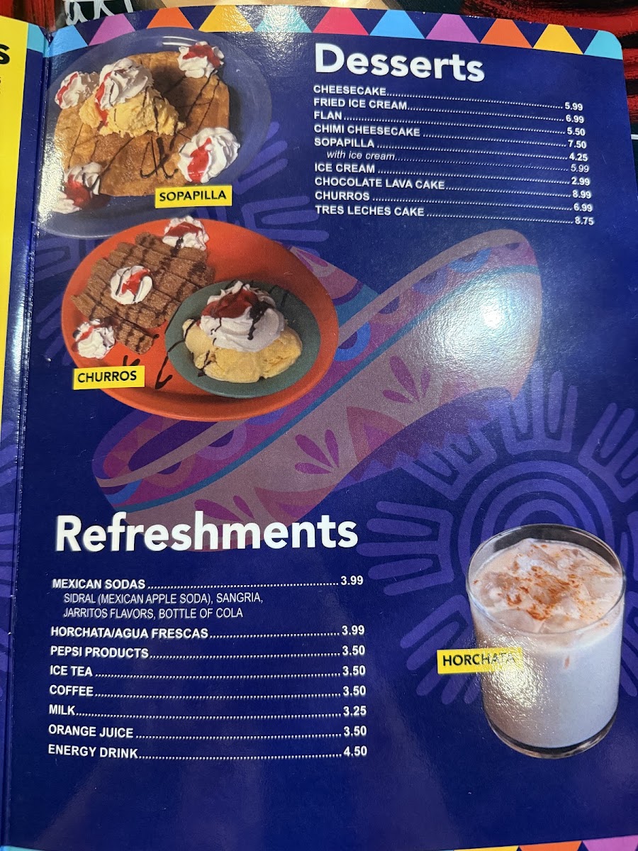 La Fiesta Mexican Restaurant menu board