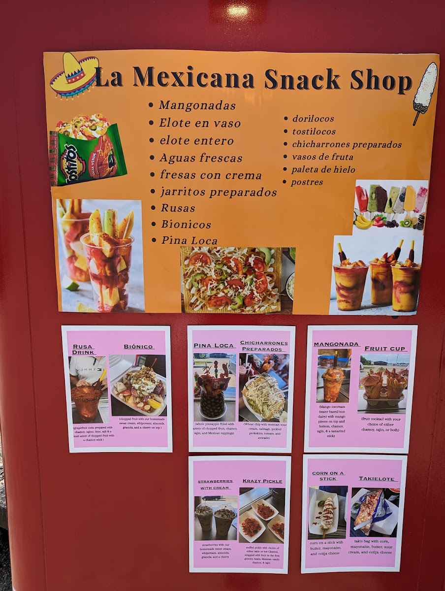 La Mexicana Taco Shop menu board