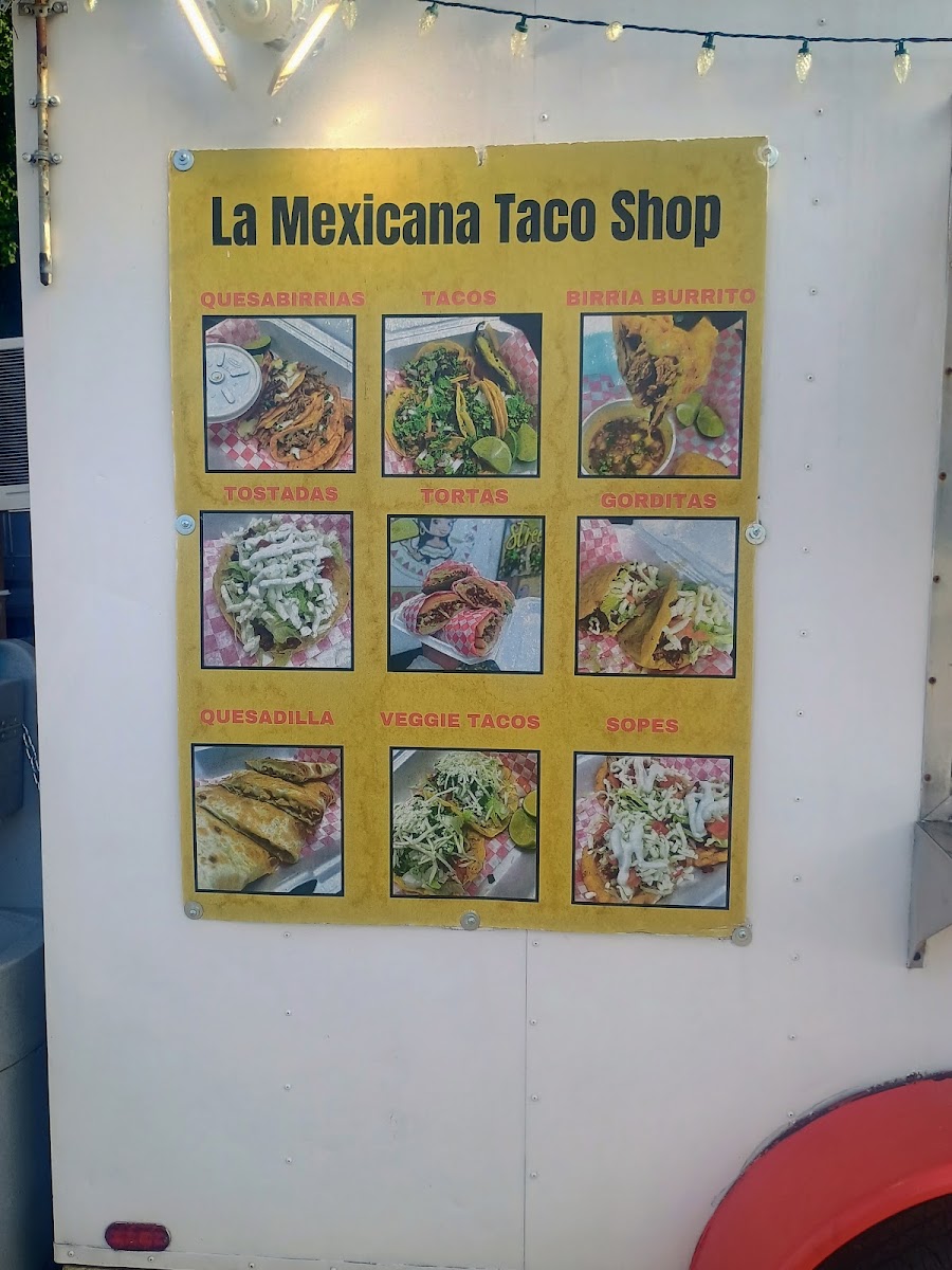 La Mexicana Taco Shop menu board