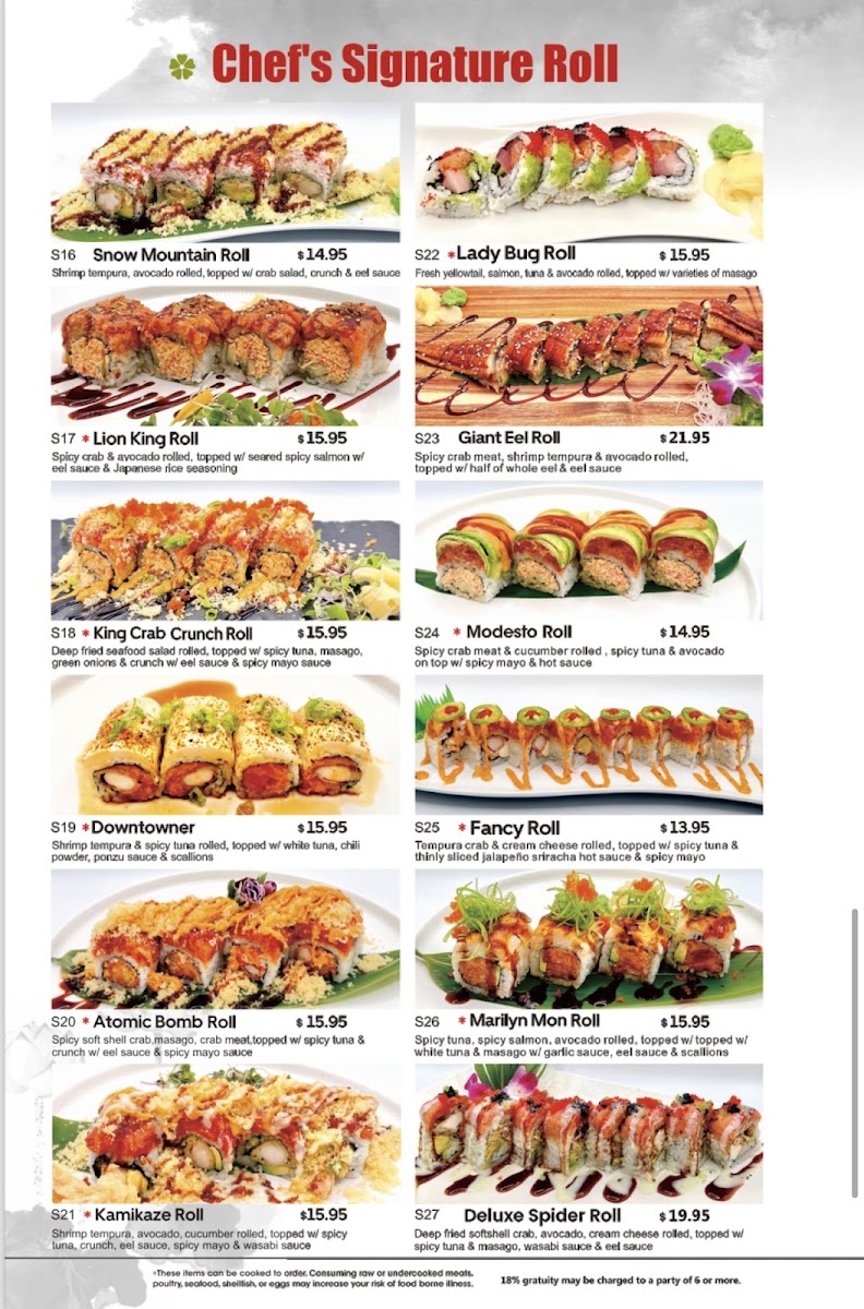 Osaka sushi & steakhouse menu board