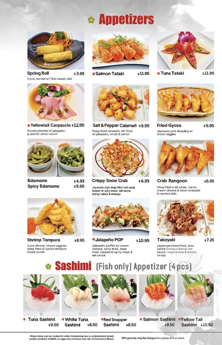 Osaka sushi & steakhouse menu board
