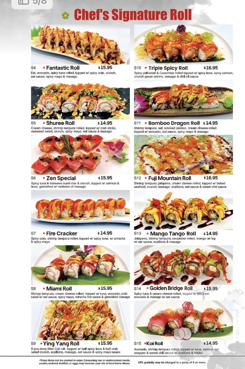 Osaka sushi & steakhouse menu board