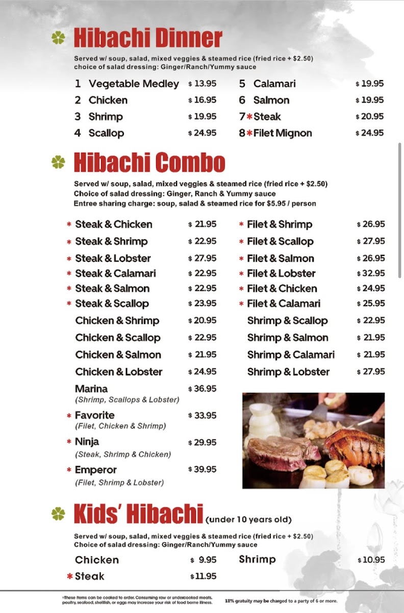 Osaka sushi & steakhouse menu board