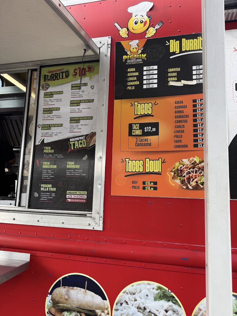 Picnik Taco Truck menu board