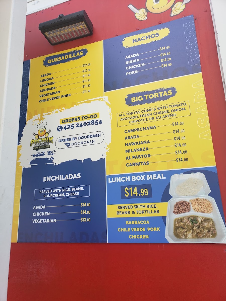 Picnik Taco Truck menu board
