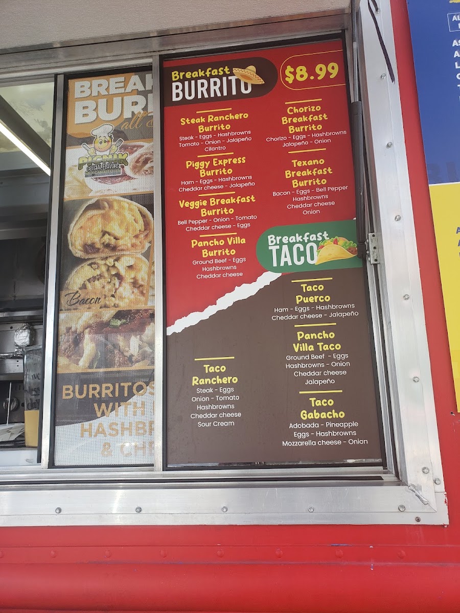 Picnik Taco Truck menu board