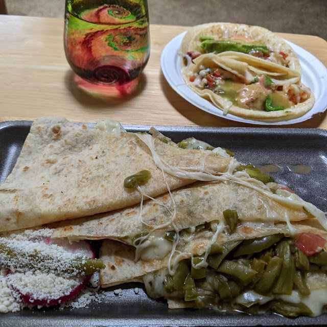 Shrimp Tacos Y Veggie Quesadilla