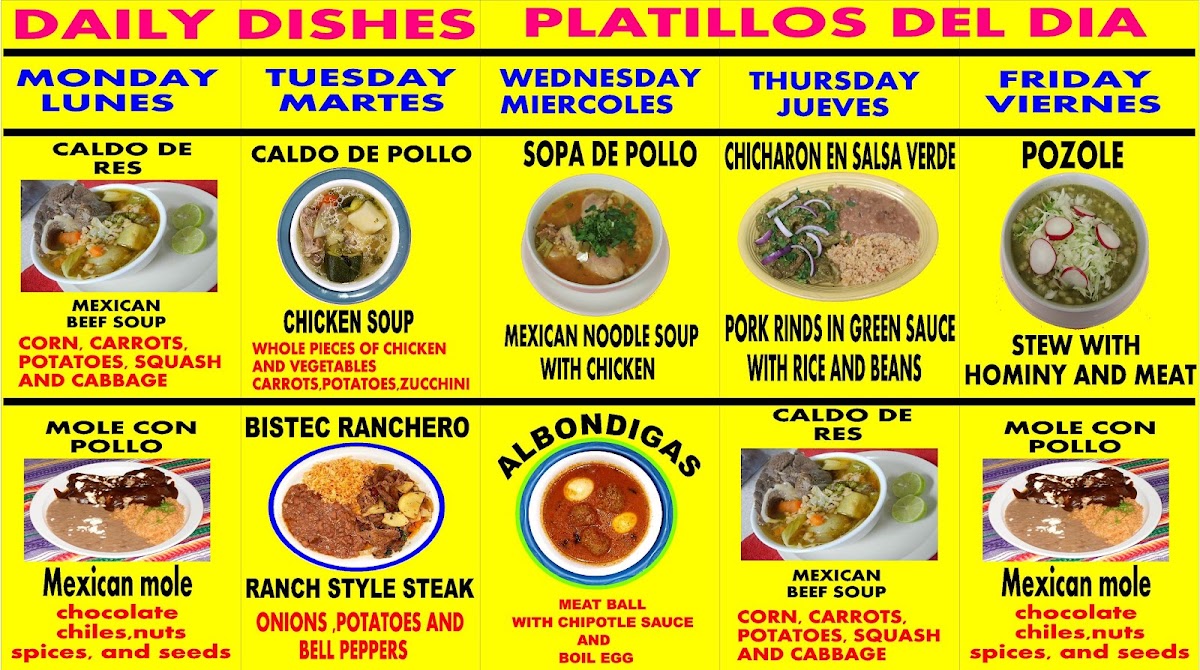 Sabroso taco savor a mi tierra menu board