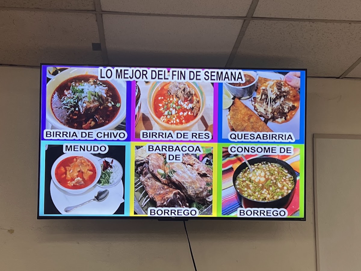 Sabroso taco savor a mi tierra menu board
