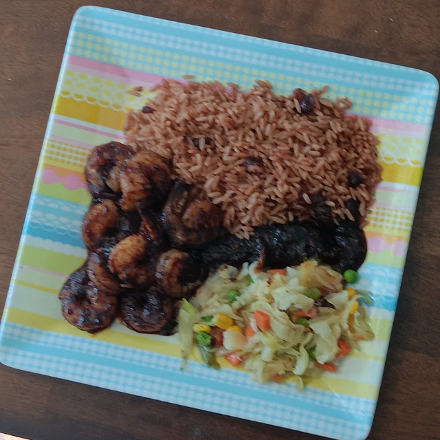 Brown Stew Fish and Rice & Peas