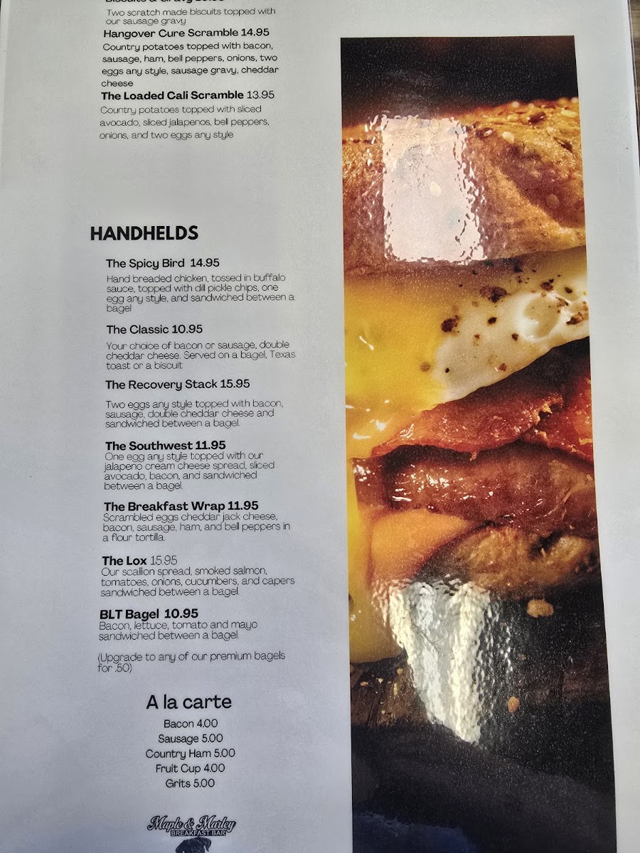 Maple & Marley Breakfast Bar menu board