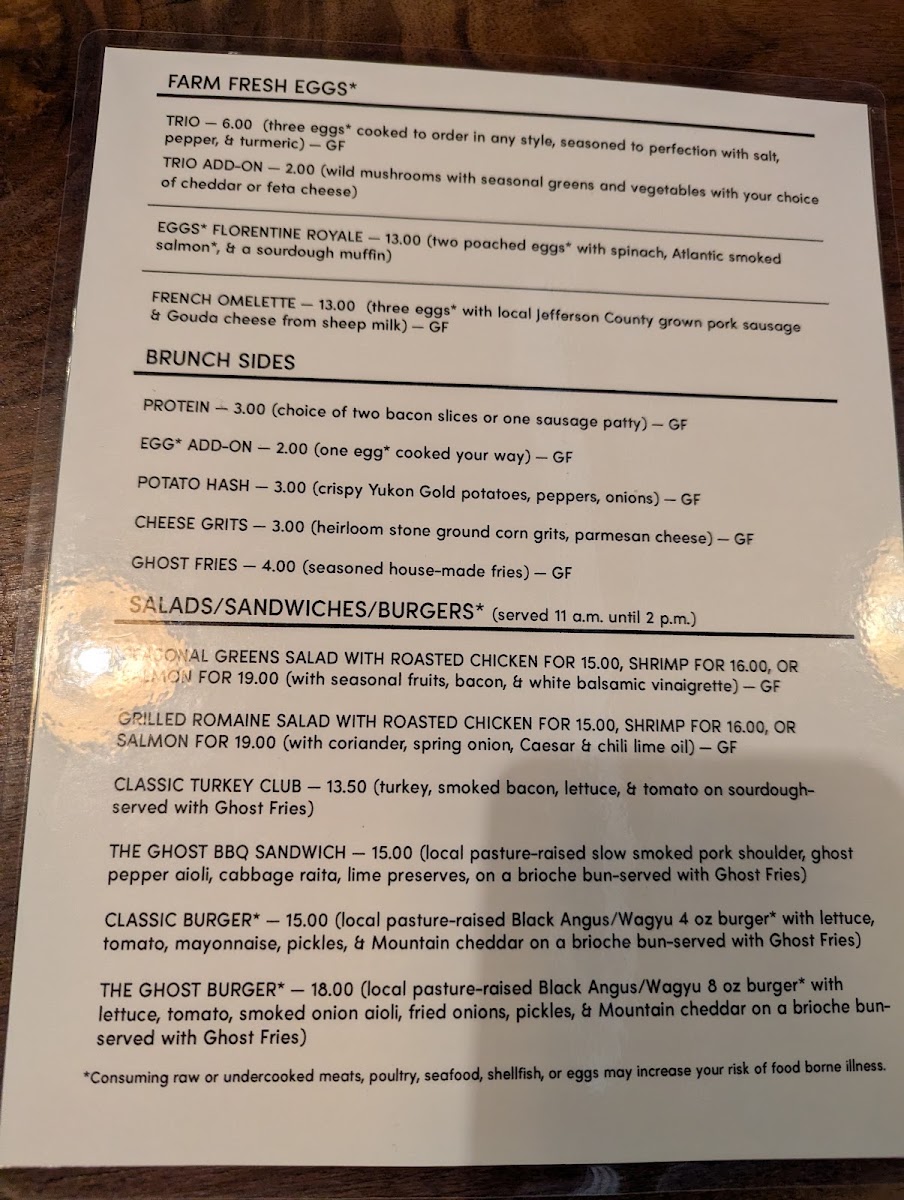 Ghost & Grits @ The Battery Tasting House menu board
