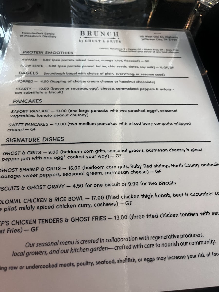 Ghost & Grits @ The Battery Tasting House menu board