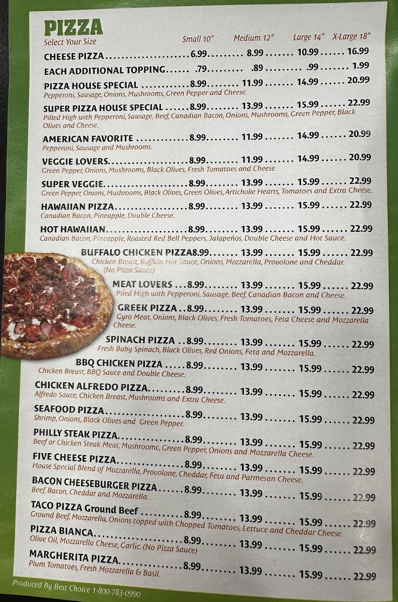 Pizza House & Wings menu board