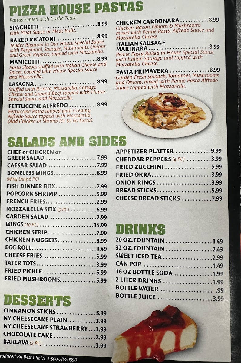 Pizza House & Wings menu board