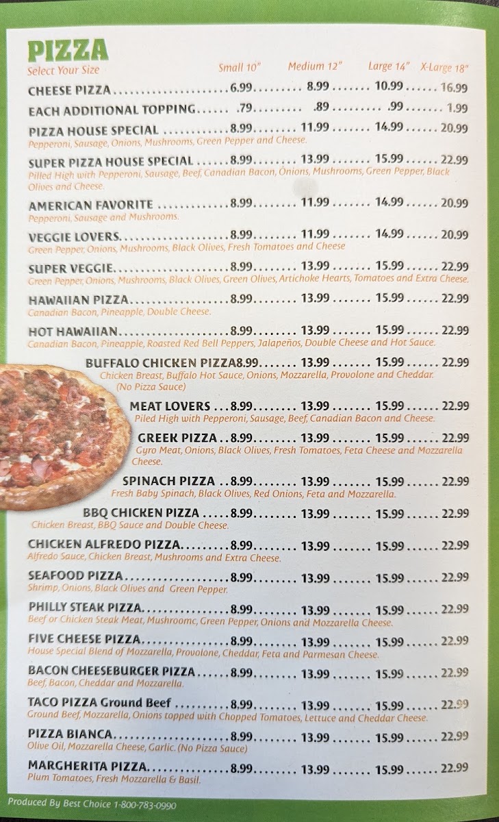Pizza House & Wings menu board