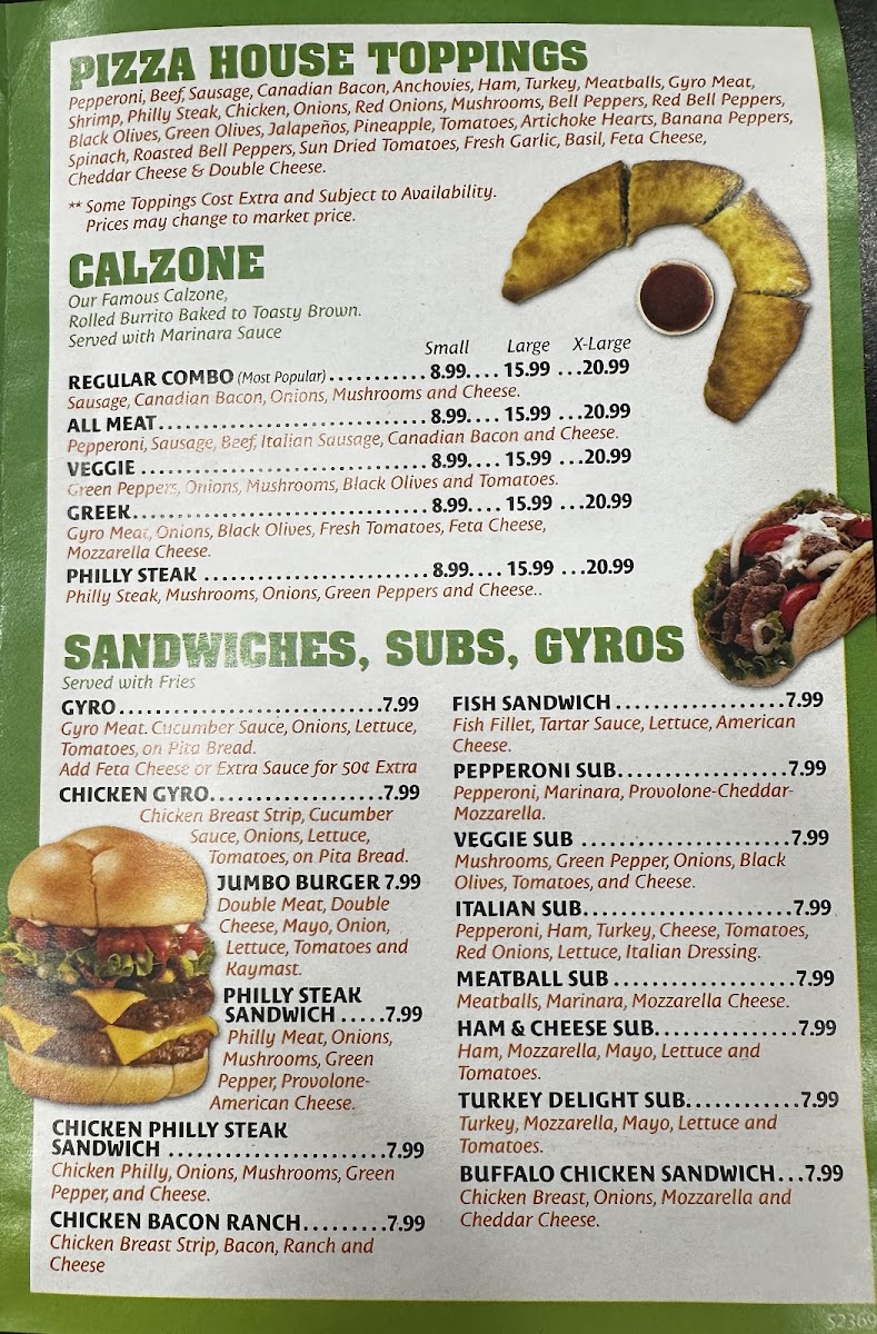 Pizza House & Wings menu board