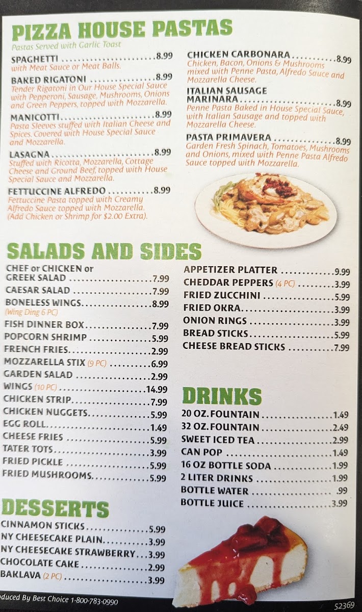 Pizza House & Wings menu board
