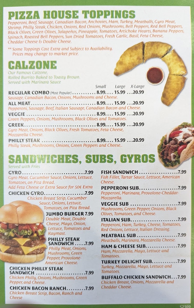 Pizza House & Wings menu board
