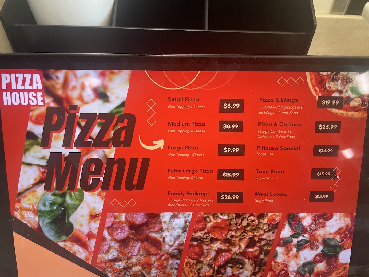 Pizza House & Wings menu board