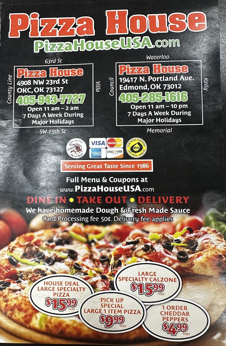Pizza House & Wings menu board