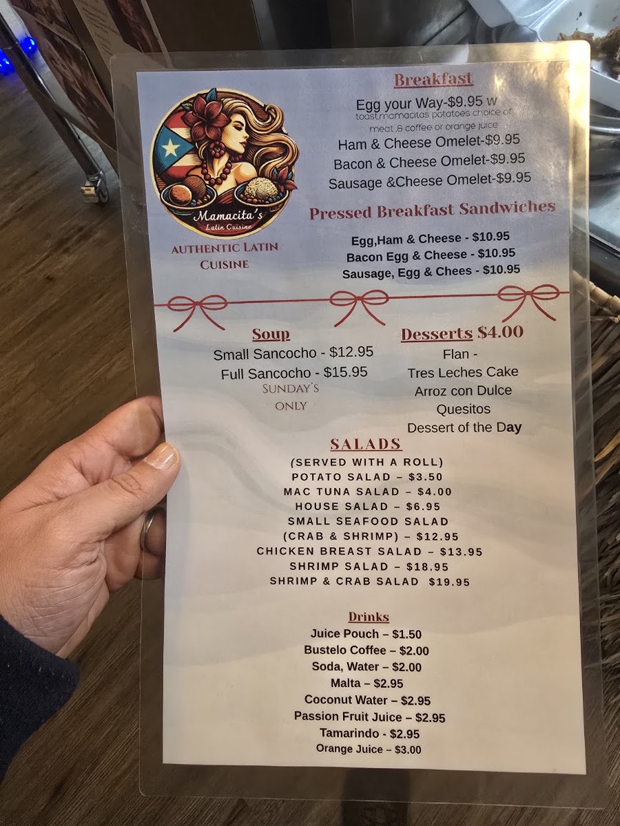 Mamacitas Latin cuisine menu board