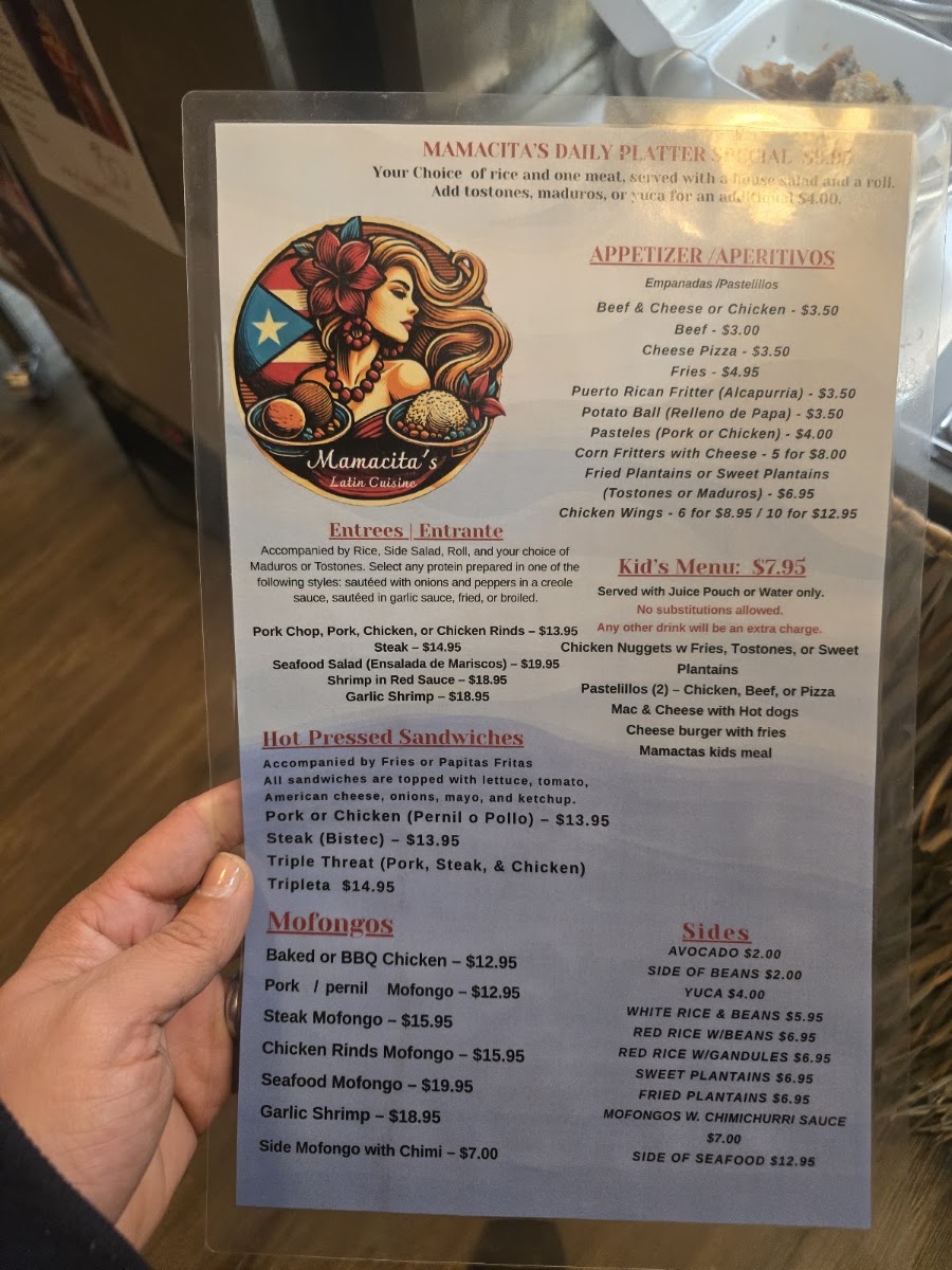 Mamacitas Latin cuisine menu board