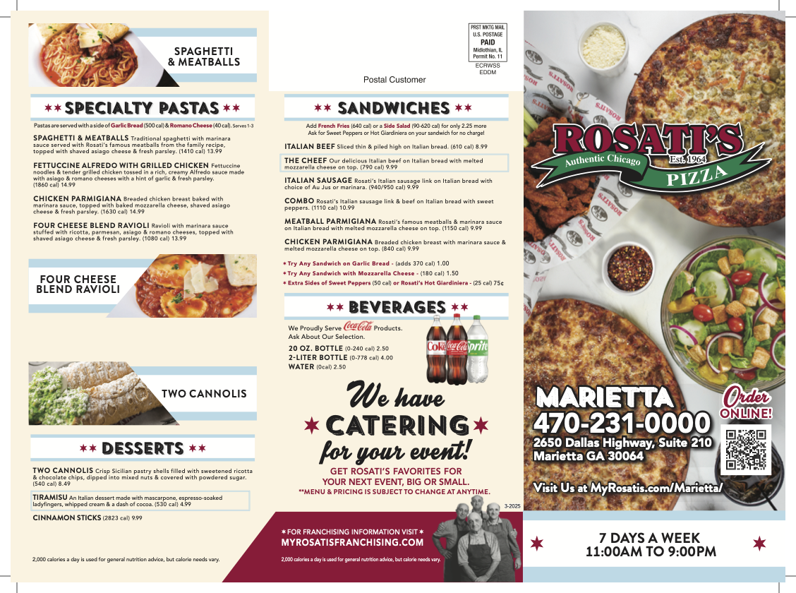 Rosati's Pizza - Marietta menu board