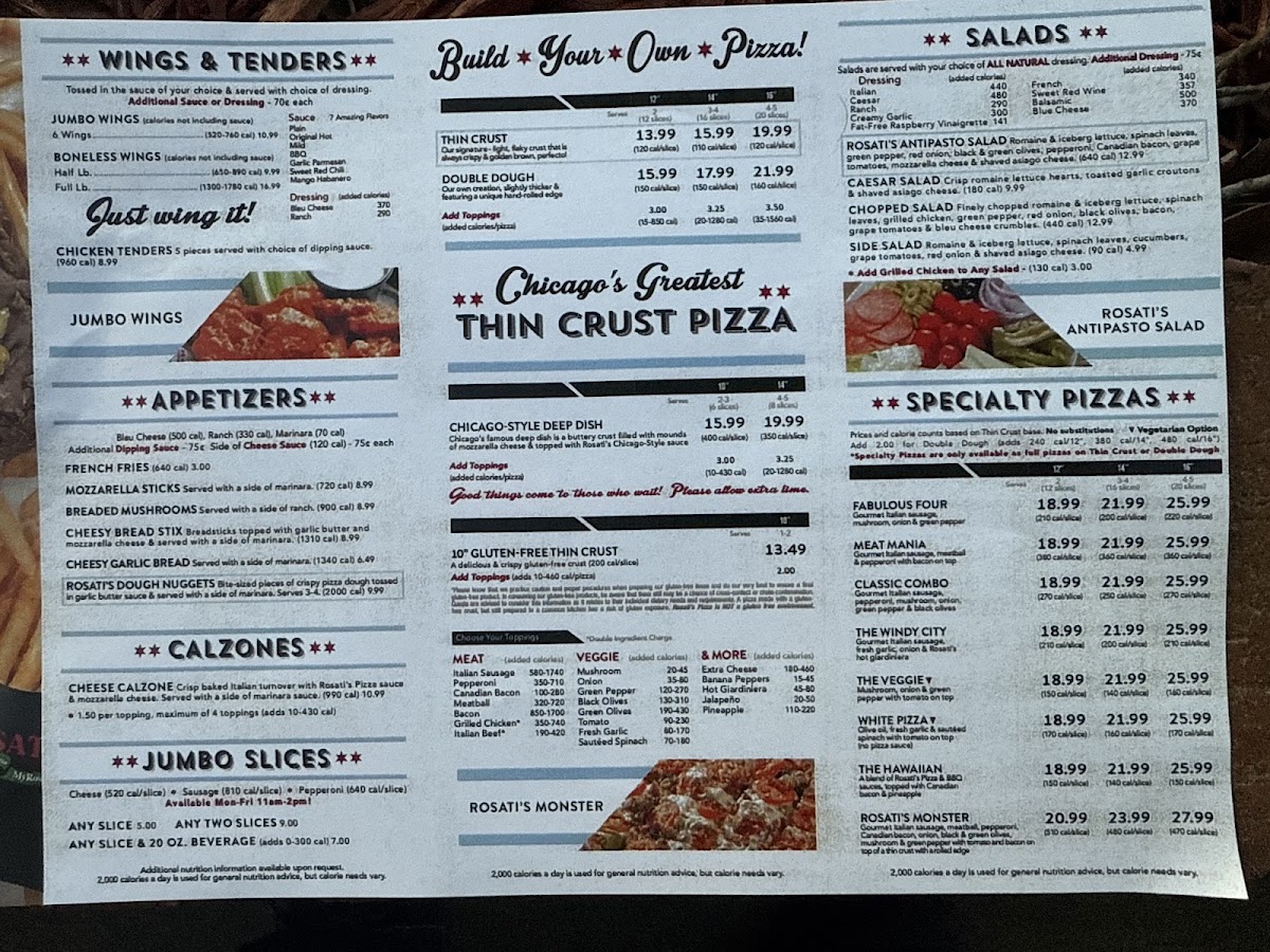 Rosati's Pizza - Marietta menu board