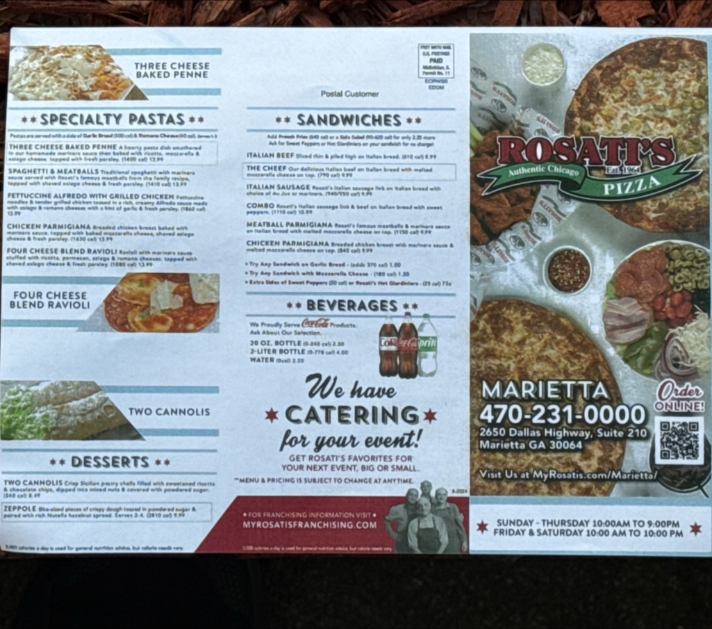 Rosati's Pizza - Marietta menu board