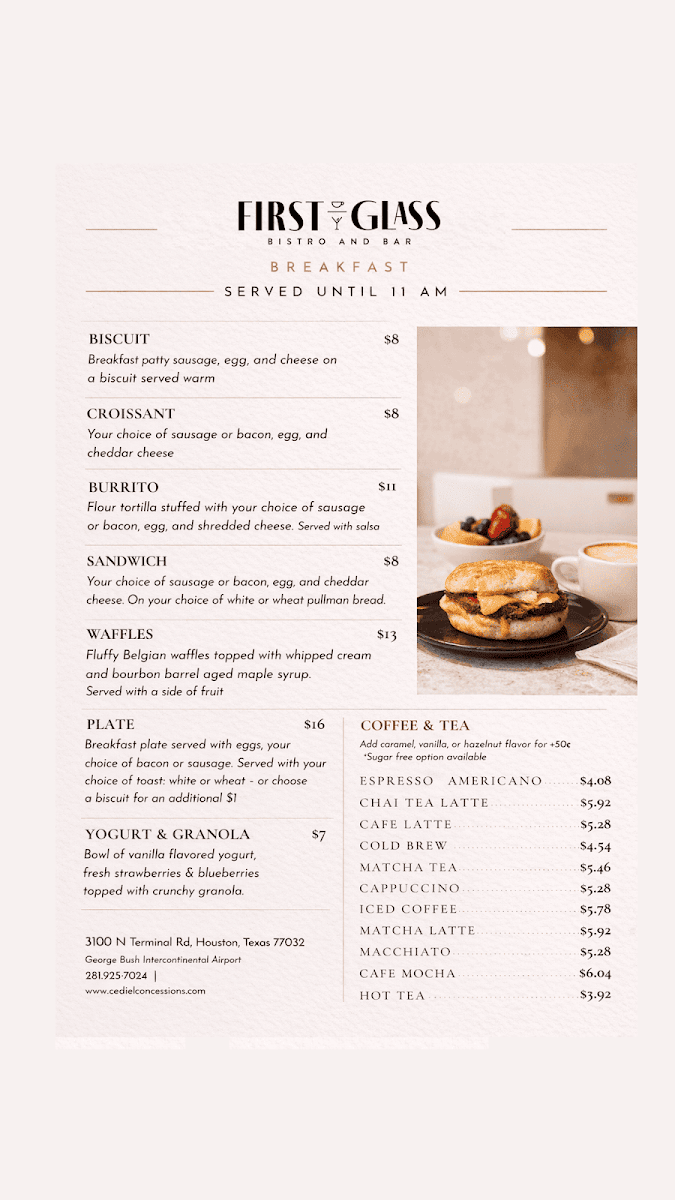 First Glass Bistro and Bar menu board