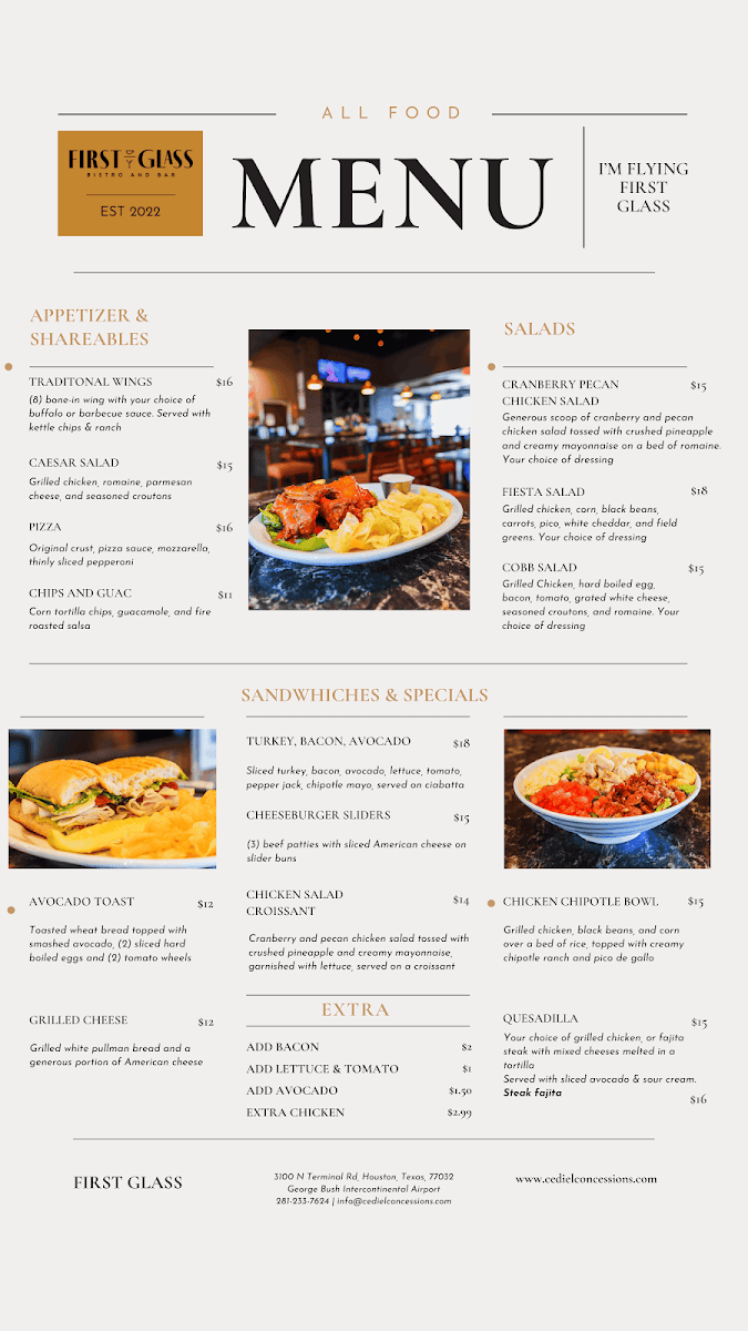 First Glass Bistro and Bar menu board