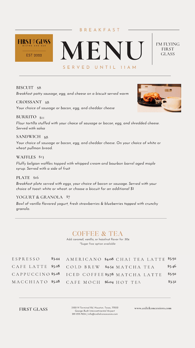 First Glass Bistro and Bar menu board