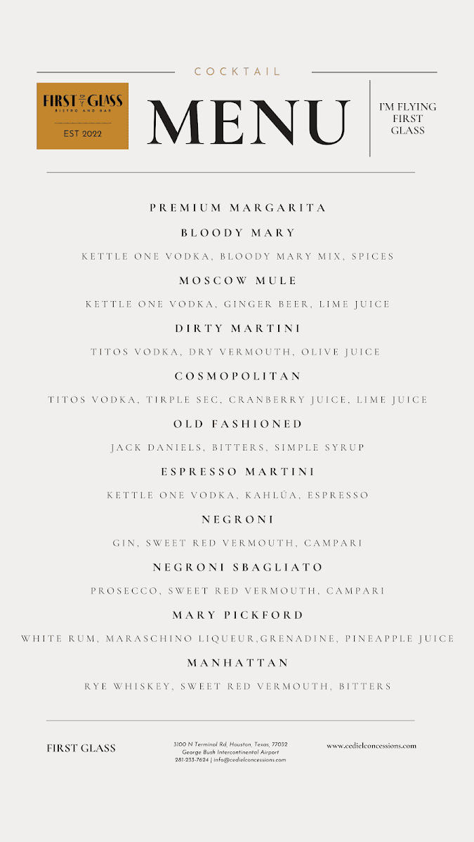 First Glass Bistro and Bar menu board