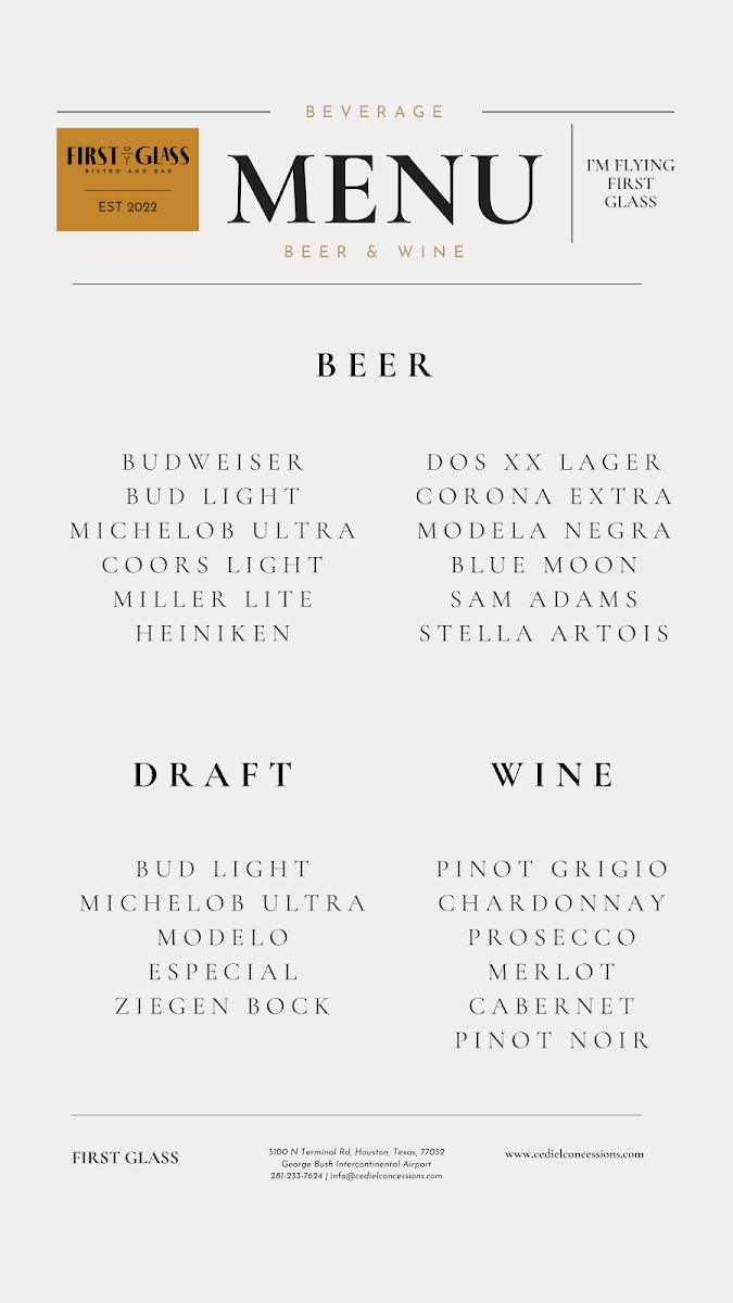 First Glass Bistro and Bar menu board