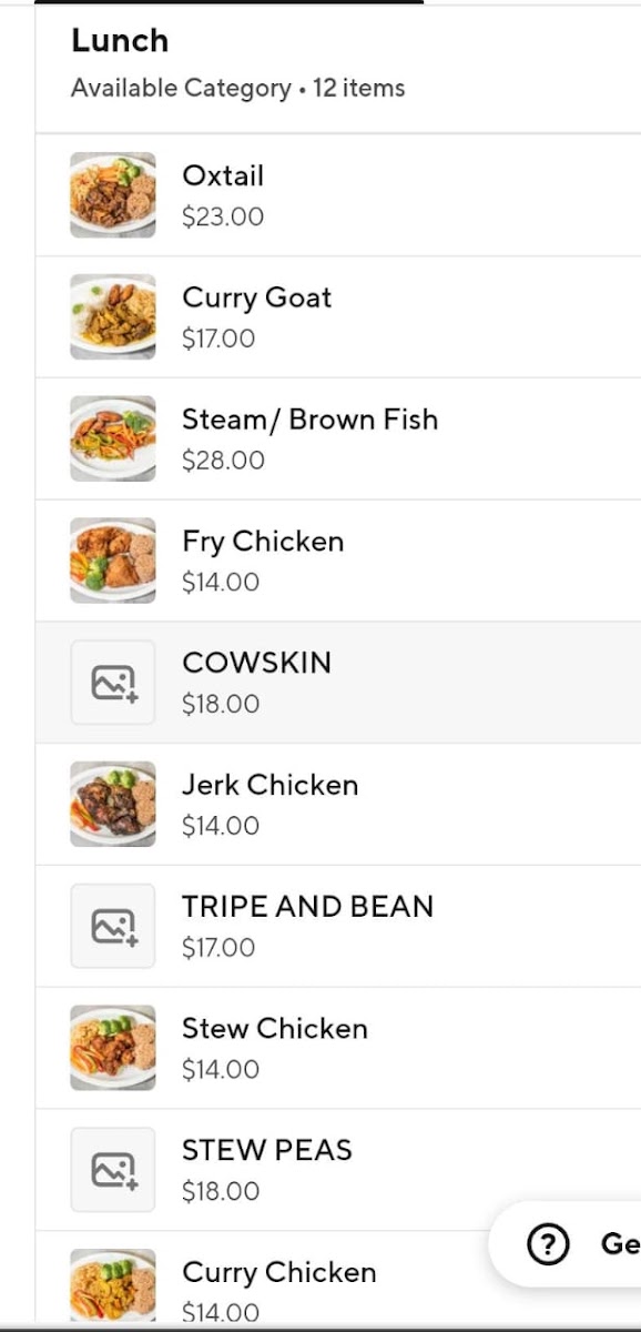 Garry's Restaurant menu board