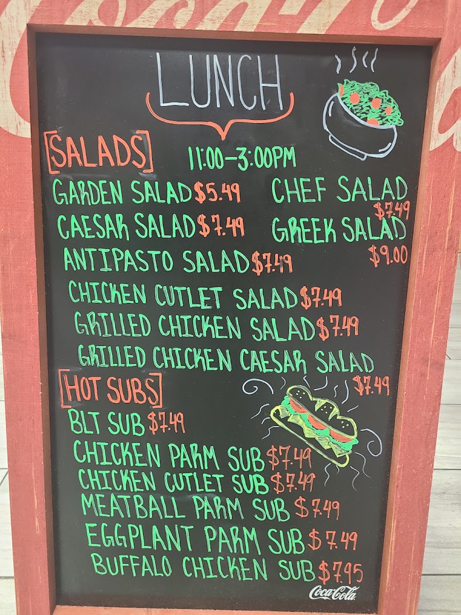 Anthony's New York Pizzeria menu board