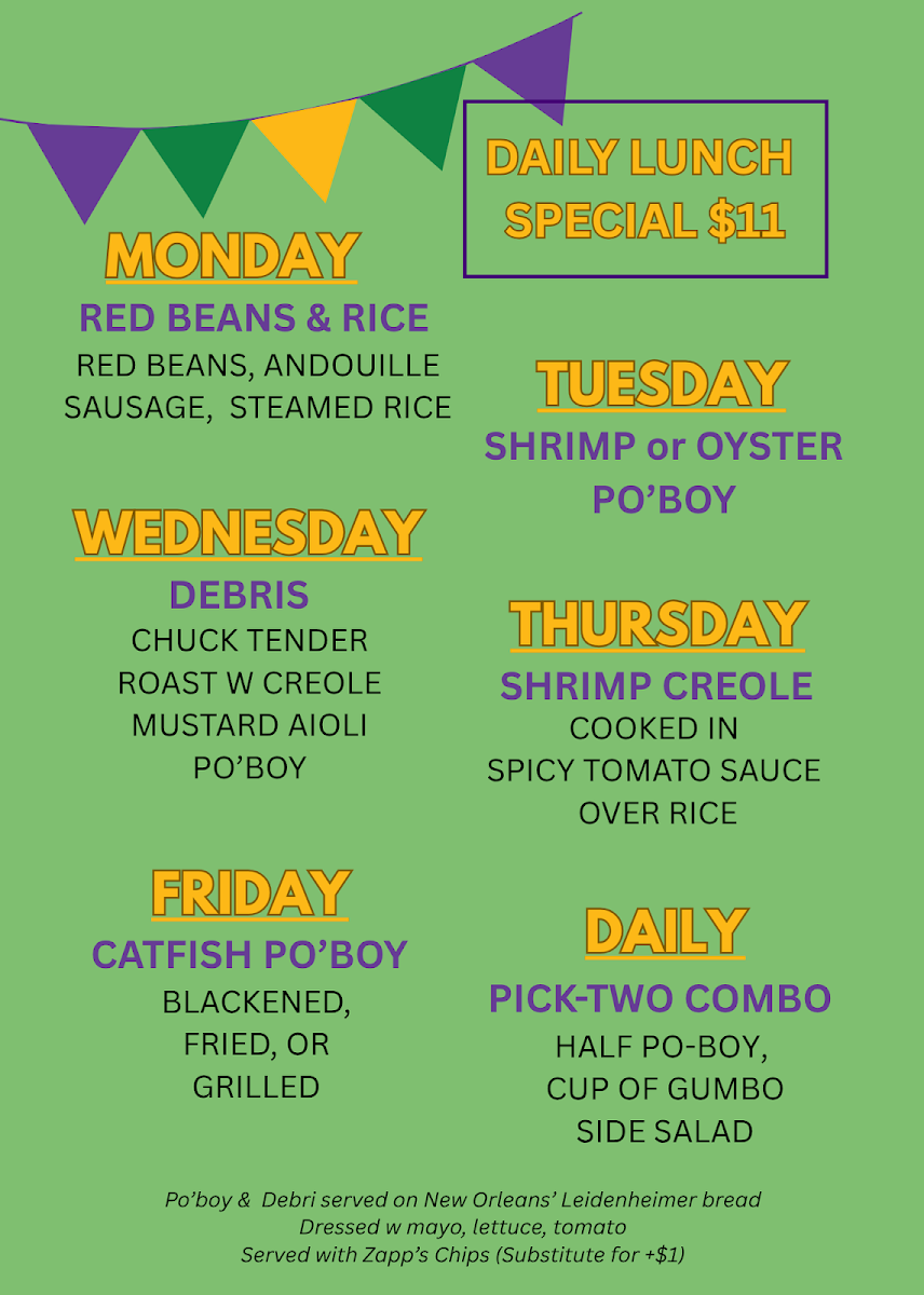 Huey's on Main menu board