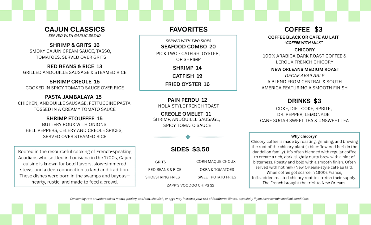 Huey's on Main menu board
