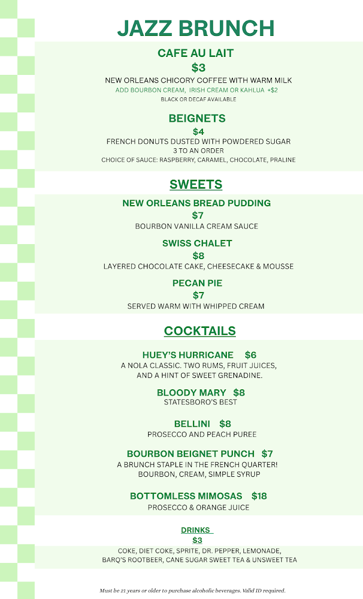 Huey's on Main menu board