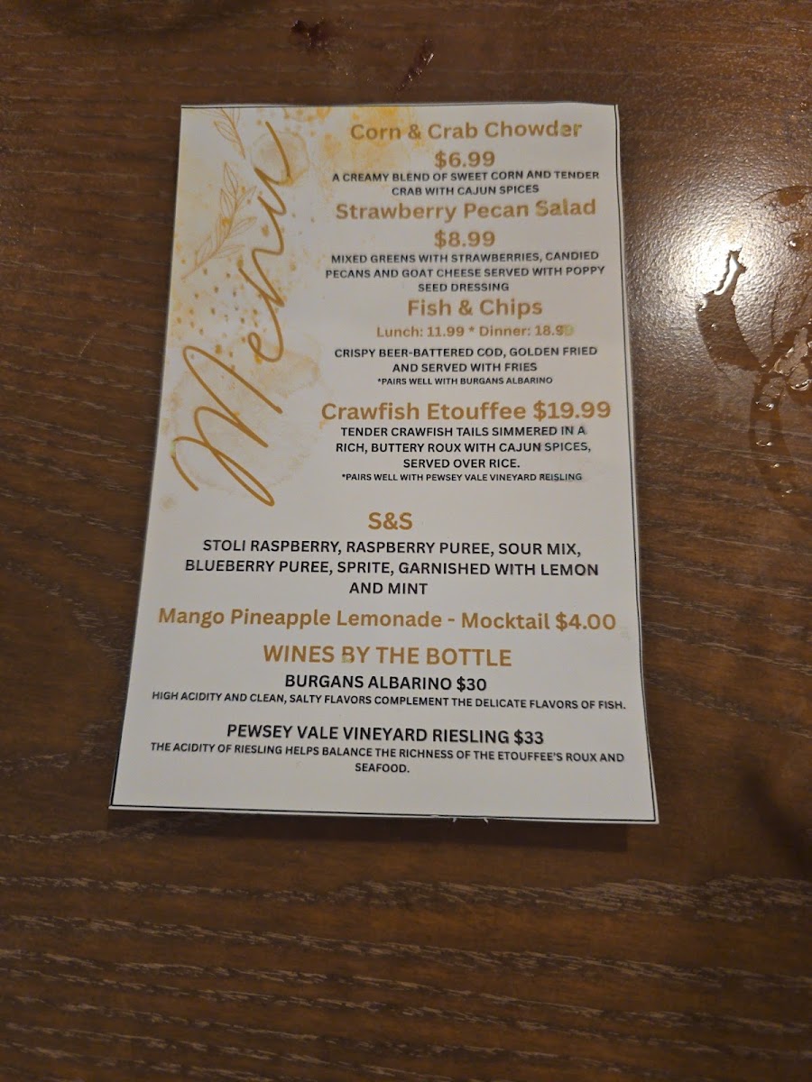 Huey's on Main menu board