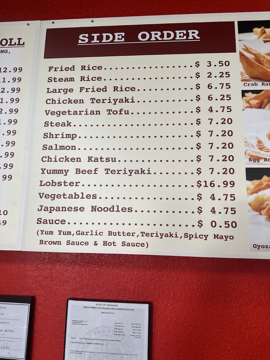 Bamboo Hibachi Conway menu board