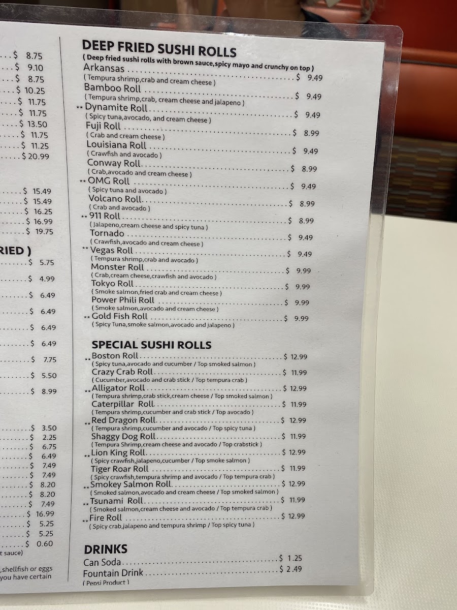 Bamboo Hibachi Conway menu board