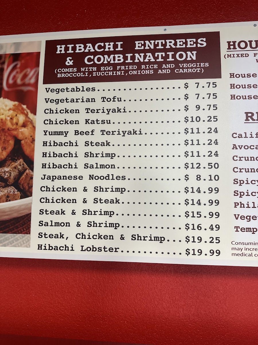 Bamboo Hibachi Conway menu board