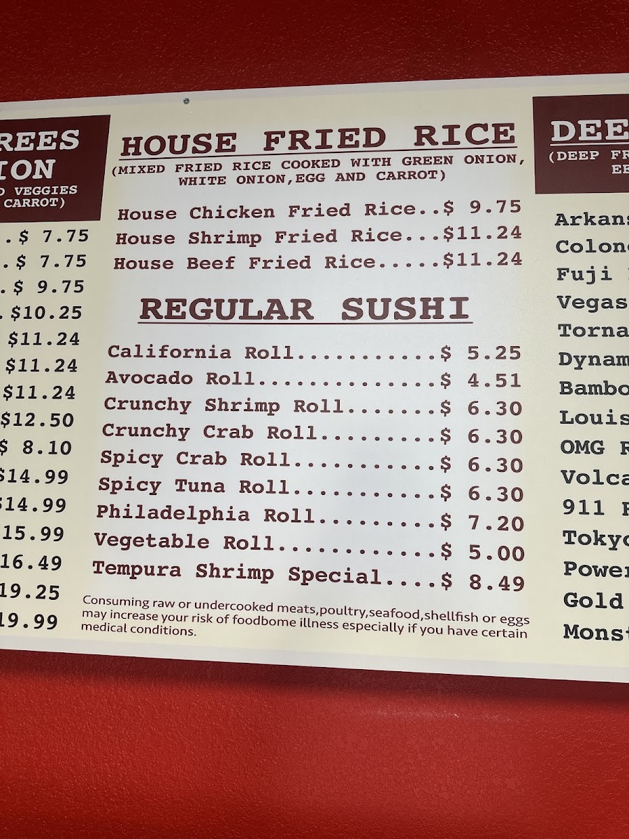 Bamboo Hibachi Conway menu board