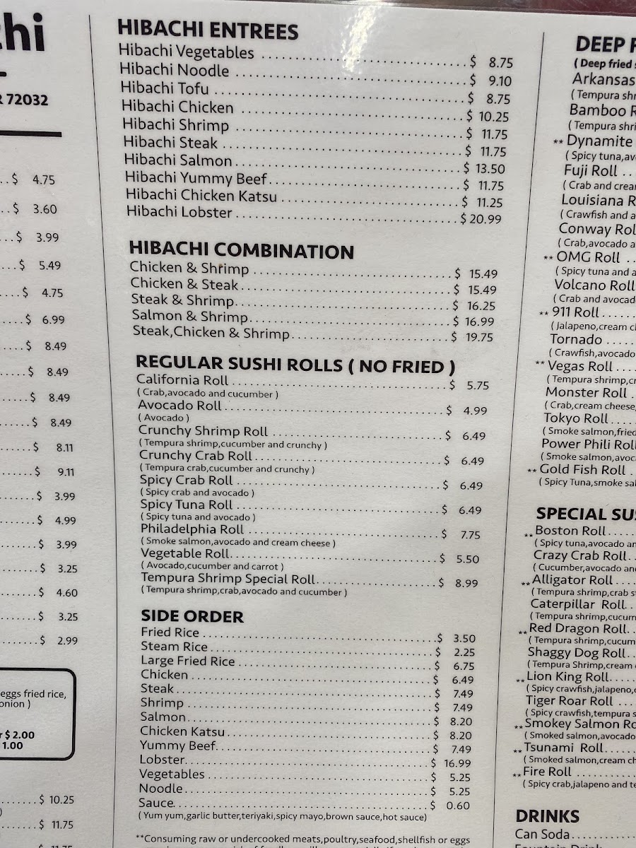 Bamboo Hibachi Conway menu board
